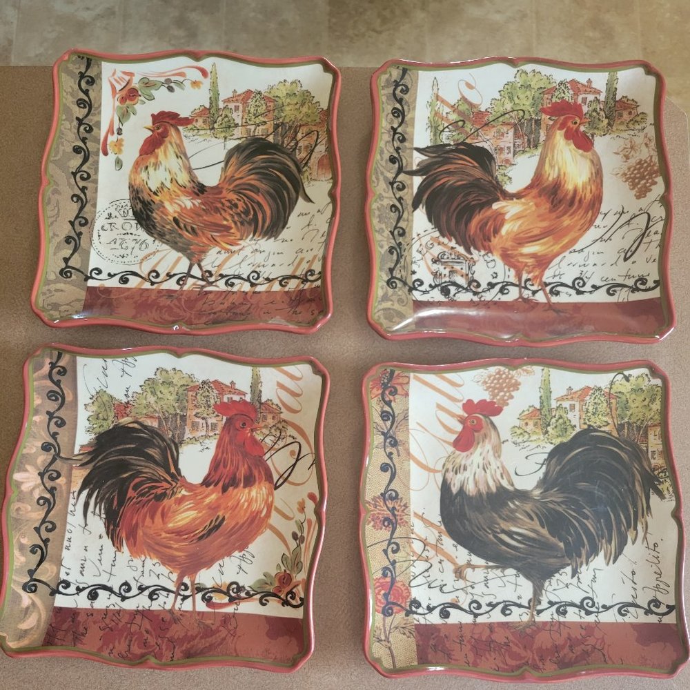 Discontinued Tuscan Rooster Salad Plates by Pamela Gladding